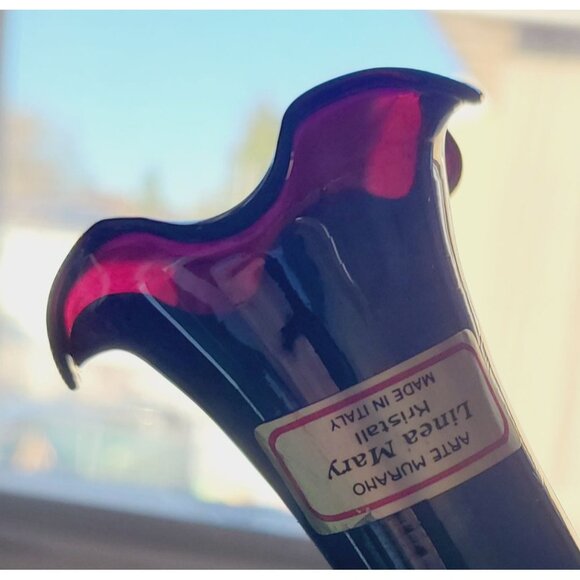 Murano Crystal Glass Vase With Silver Floral Accent 8 Inches Tall Black/Amethyst - Picture 8 of 10